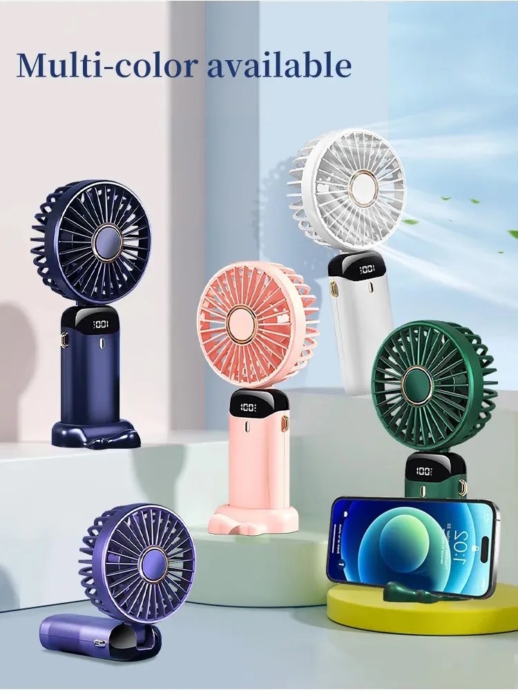 USB Rechargeable Mini Portable Handheld Electric Fan Foldable Neck Hanging Outdoor Fan Adjustable 5 Speed Powerful Air Cooler