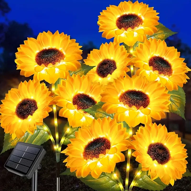 3-Pack Solar Sunflowers Stake Lights  Vibrant LED Artificial Flowers