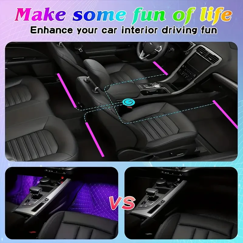 4PCS 48-LED Music Car Strip Light Kit  Sound Active & Wireless Remote