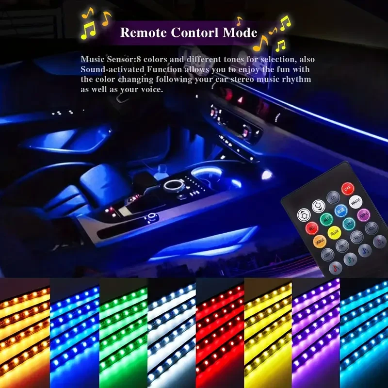 4PCS 48-LED Music Car Strip Light Kit  Sound Active & Wireless Remote