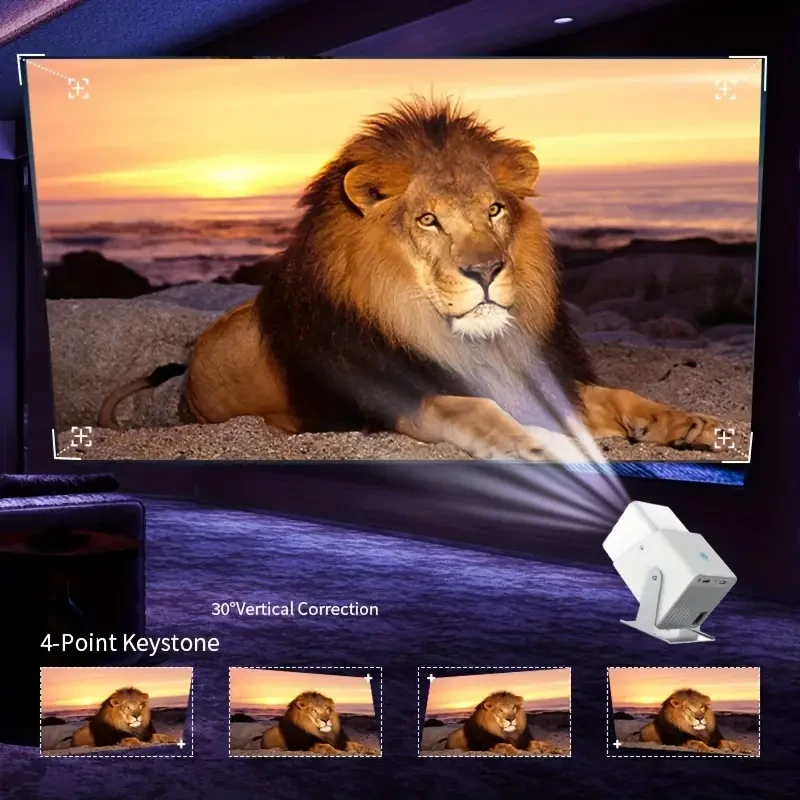 New Indoor/Outdoor 4K Projector, Built-in Android 11.0, WIFI6, BT Wireless5.2, Same-screen Version, Supports 1080P HD Decoding Video, Wired Same-screen Mobile Phone, Portable Home Theater, 180 Degree Rotation, Compatible With HD/AV/smartphone/laptop