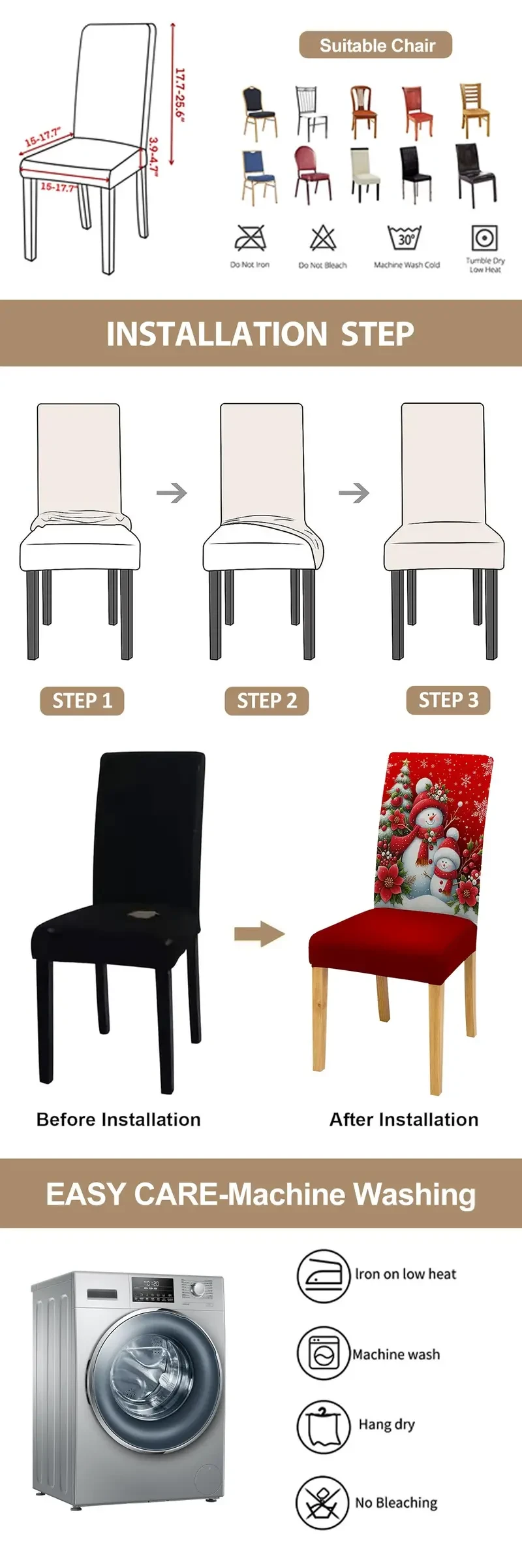 Festive Christmas Snowman Chair Covers - 4/6pcs, Stretchy Spandex & Polyester Dining & Living Room Decor, Machine Washable