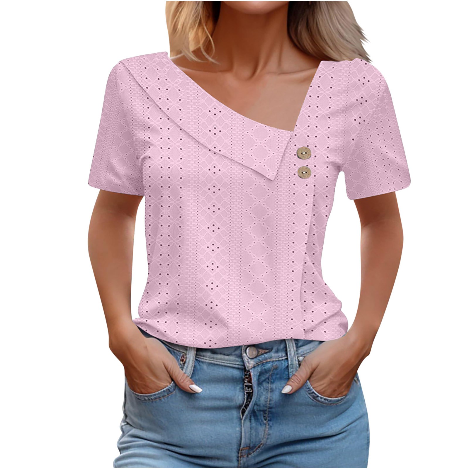 Women's V-neck Short Sleeved T-shirt For Summer