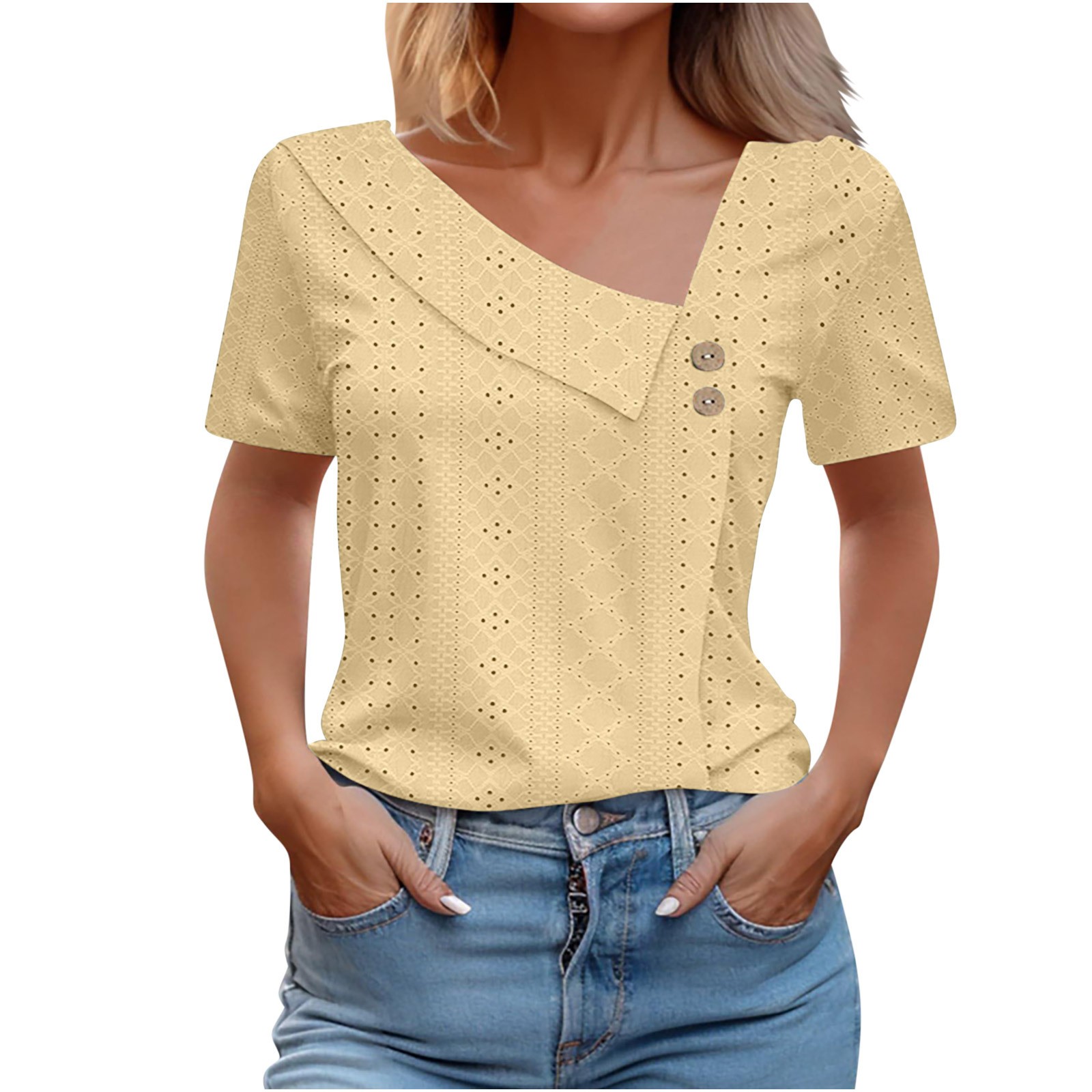 Women's V-neck Short Sleeved T-shirt For Summer