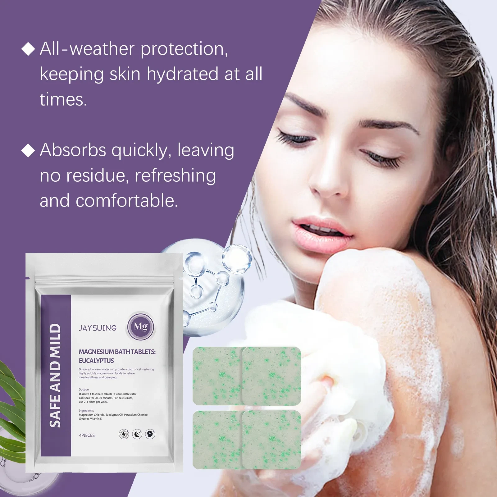 Eucalyptus Essential Oil Magnesium Bath Tablets Gentle Body Cleaning