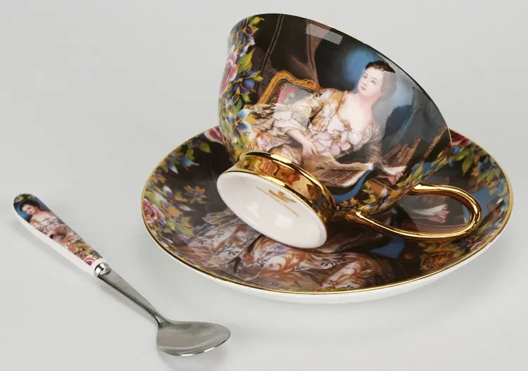 Creative Bone China Coffee Cup And Plate, Retro And Luxury