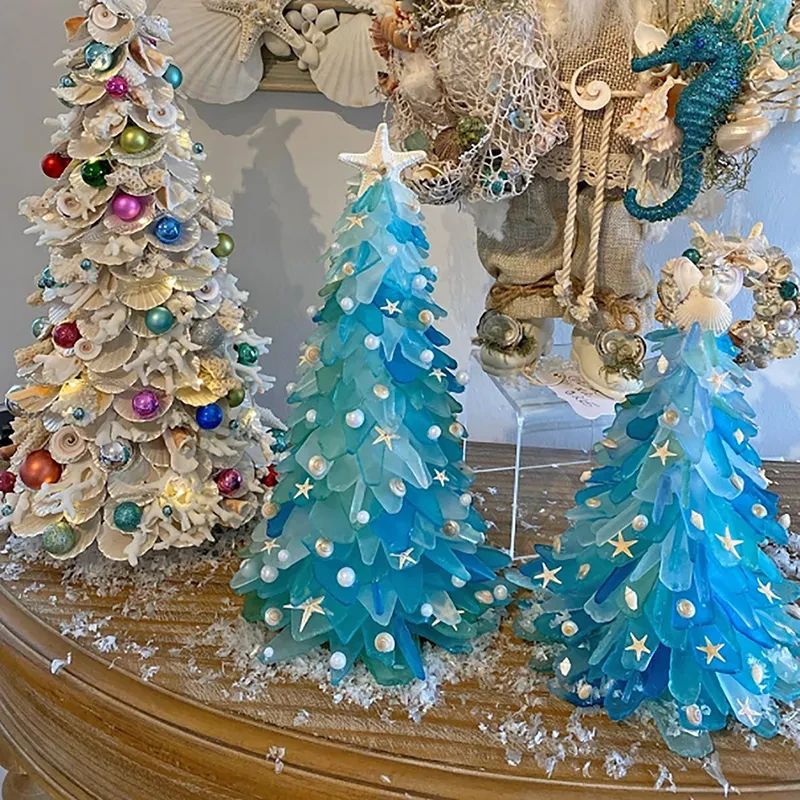 Blue Christmas Tree Glass Creative Unique Decoration