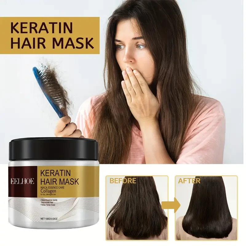 4-Pack Unisex-Adult Keratin Hair Mask with Collagen and Coconut Oil - Deep Conditioning Cream for Long Hair, Moisturizes, Repairs Split Ends/Dry/Damaged Hair for All Types