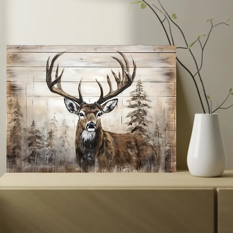 Rustic Deer & Wilderness Canvas Wall Art