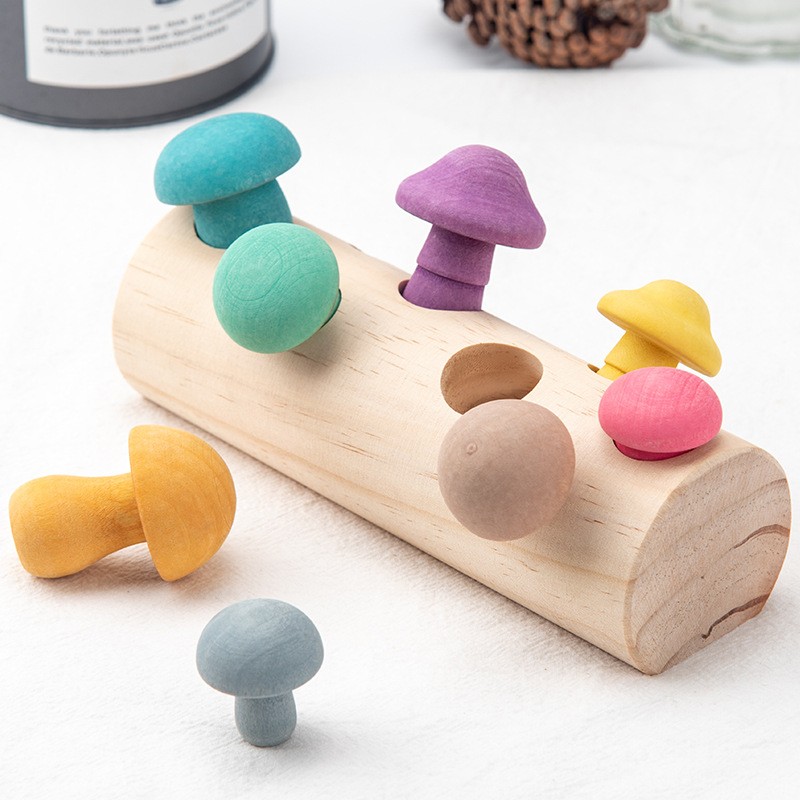 Fun Mushroom Picking Game Color Cognition Puzzle Baby's Building Blocks Education Wooden Toys