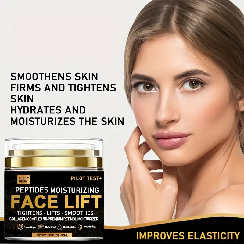1.85oz Peptides Face Lift Cream - Deeply Moisturizing, Firming, and Lifting Skin with Hyaluronic Acid, Vitamin E, Collagen, and Acetyl Hexapeptide-8 for a Radiant and Youthful Glow