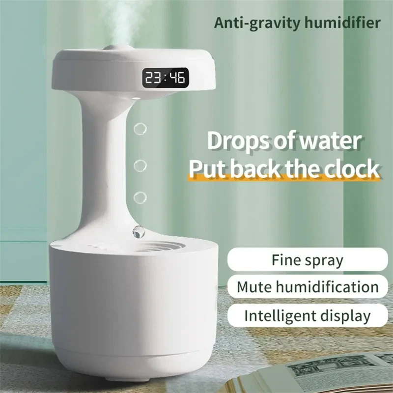 Bedroom Anti-Gravity Humidifier With Clock Water Drop Backflow Aroma Diffuser Large Capacity Office Bedroom Mute Heavy Fog Household Sprayer