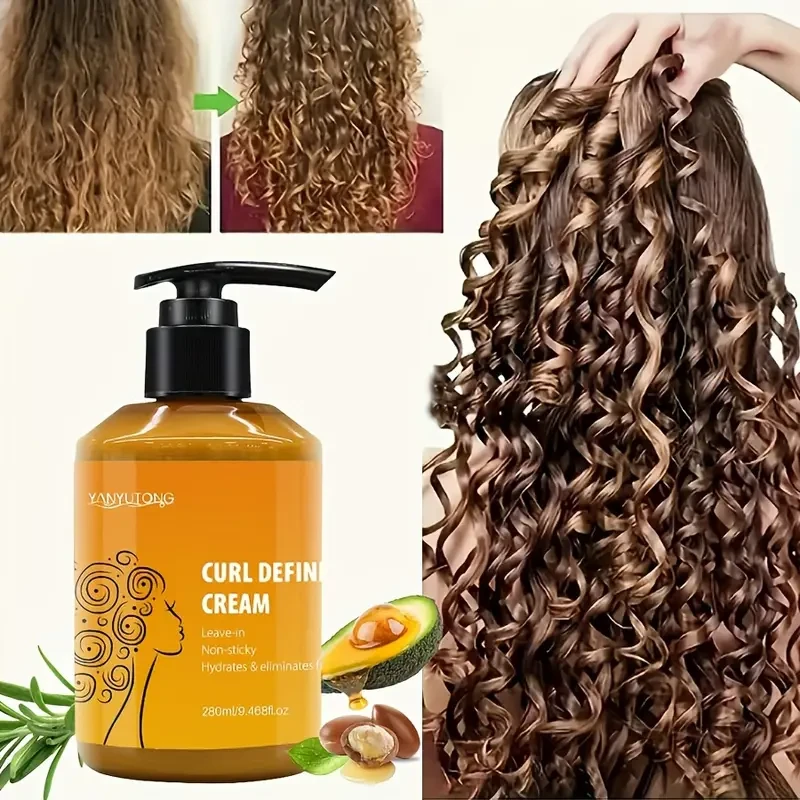 Moroccan Argan Oil Volumizing Curl Defining Cream - 280ml - Deeply Hydrating & Moisturizing Hair Styling Cream for Waves & Curls - Argan Oil, Castor Oil, Rosemary Essential Oil