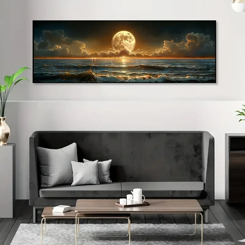 Vibrant Moonlit Sea Landscape Art Print