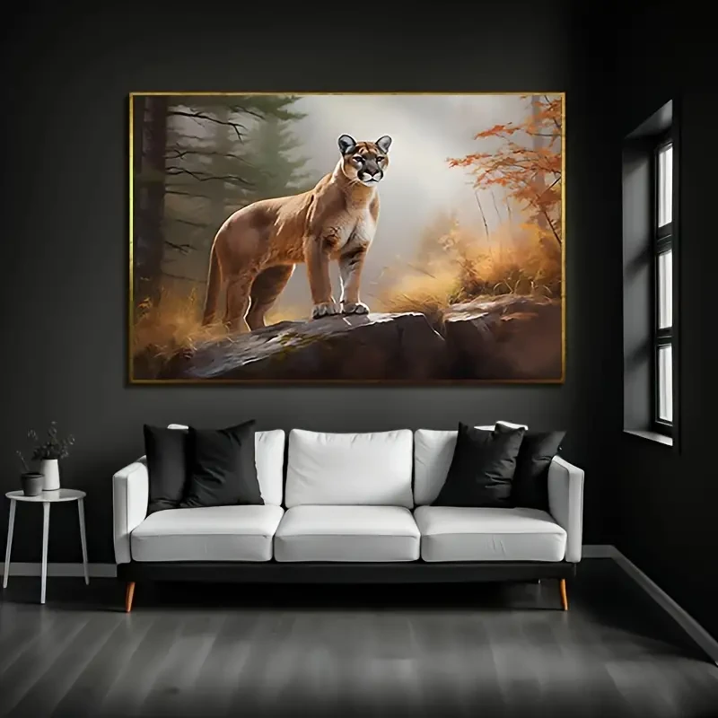 1pc Vibrant Cougar Canvas Wall Art Print