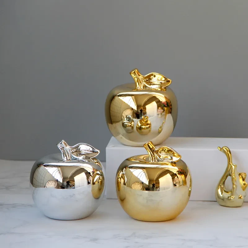 Gold-plated Apple Ceramic Ornaments Modern Minimalist Home Gifts