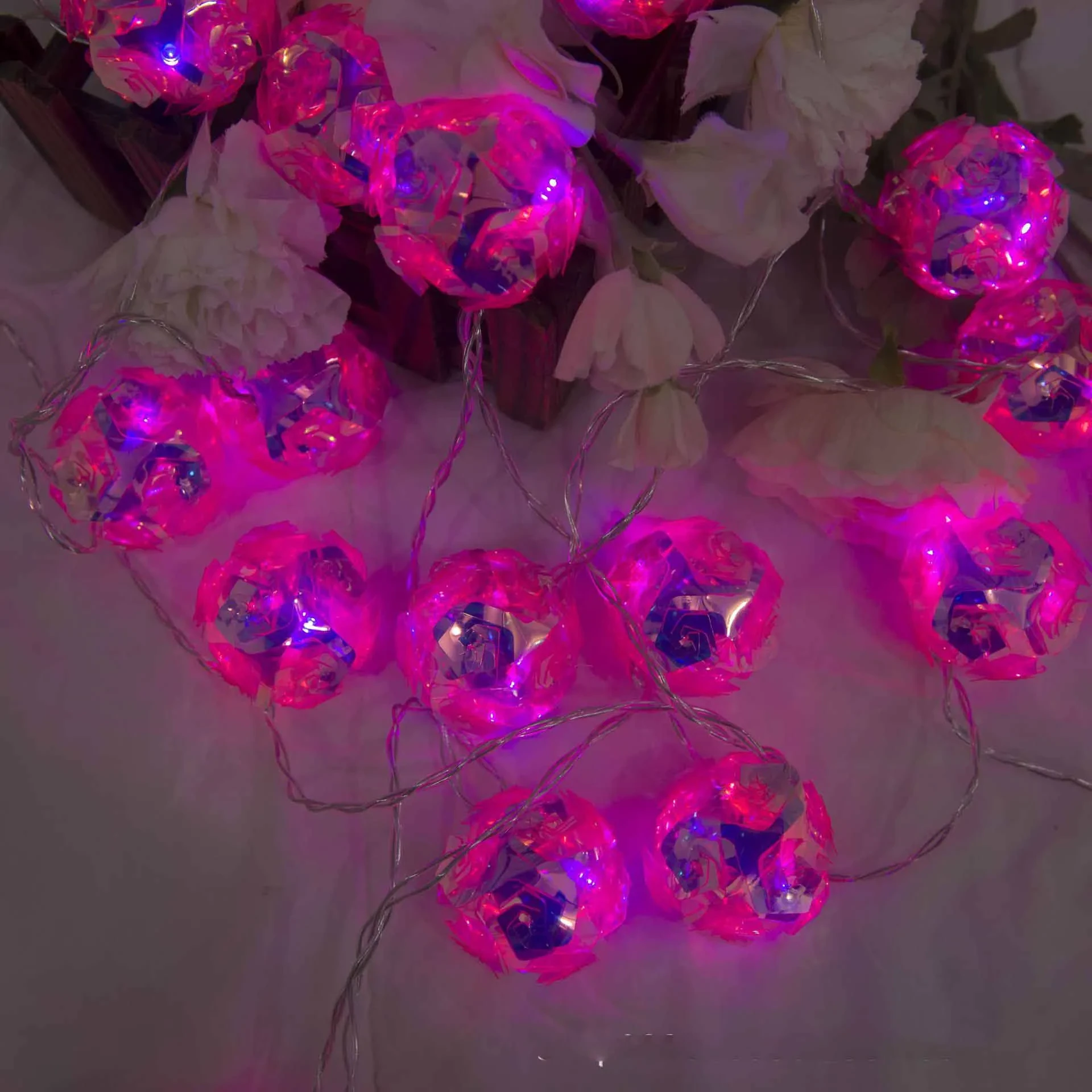 PVC Plastic Rose Flower Ball LED Light String