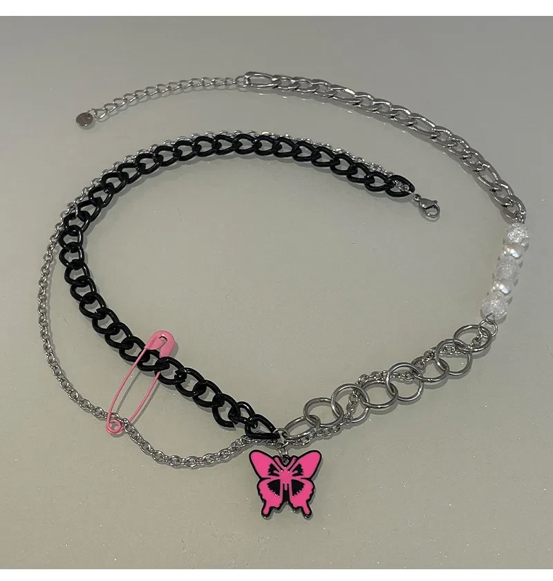 Black Chain Pin Butterfly Necklace
