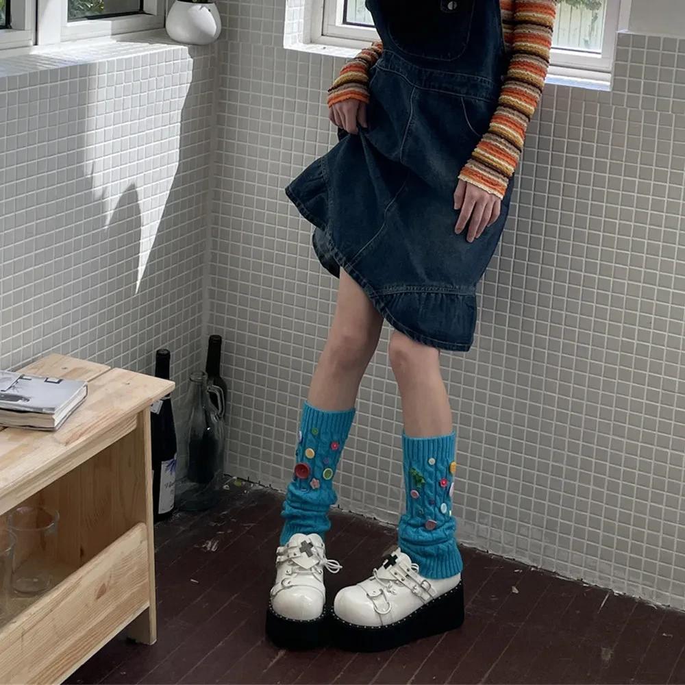 Design Handmade Button Pin Multicolor Socks