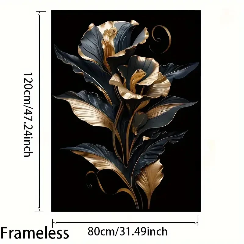 Black & Golden Floral Canvas Art  Frameless Wall Decor