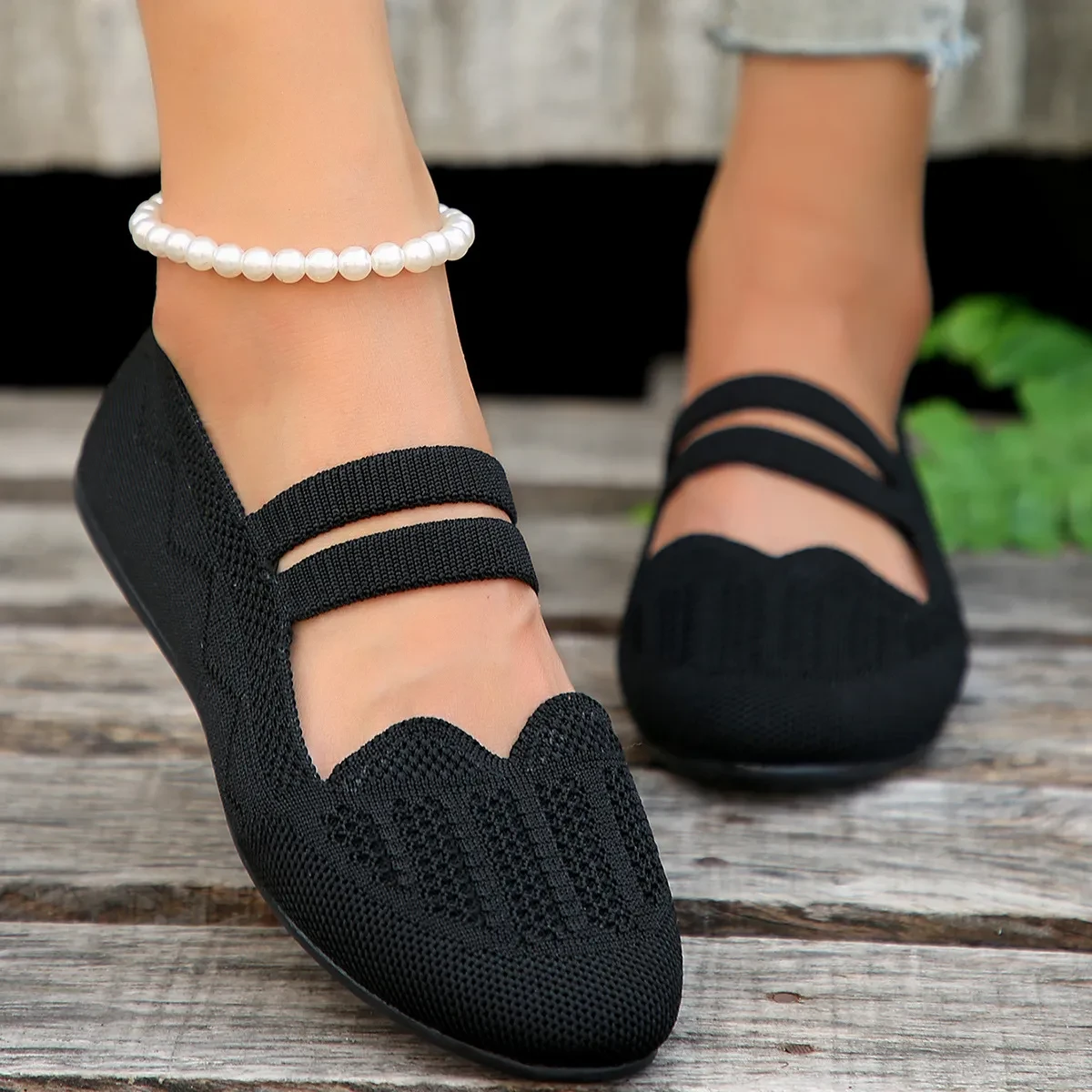 Casual Mesh Flats Women's Low-cut Round Toe Slip-on Knit Shoes