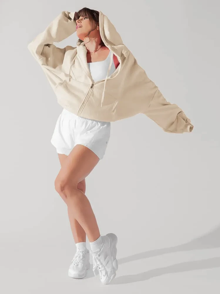 Zipper Hoodies Sports Jacket Fashion Loose Hooded Sweatshirt Casual Solid Women's Clothing