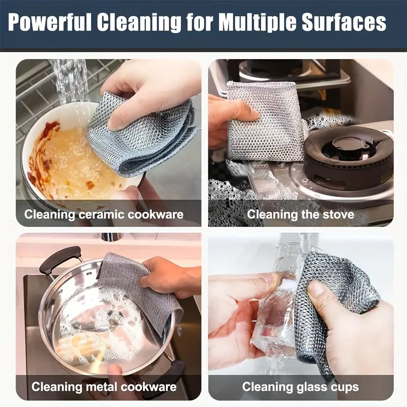 Magic Steel Wool Cleaning Pads - 10/20pcs, Double-Layer, Reusable & Non-Stick, Powerful Rust Remover, Versatile for Wet/Dry Use, Non-Scratch Scouring Pads for Kitchen & More