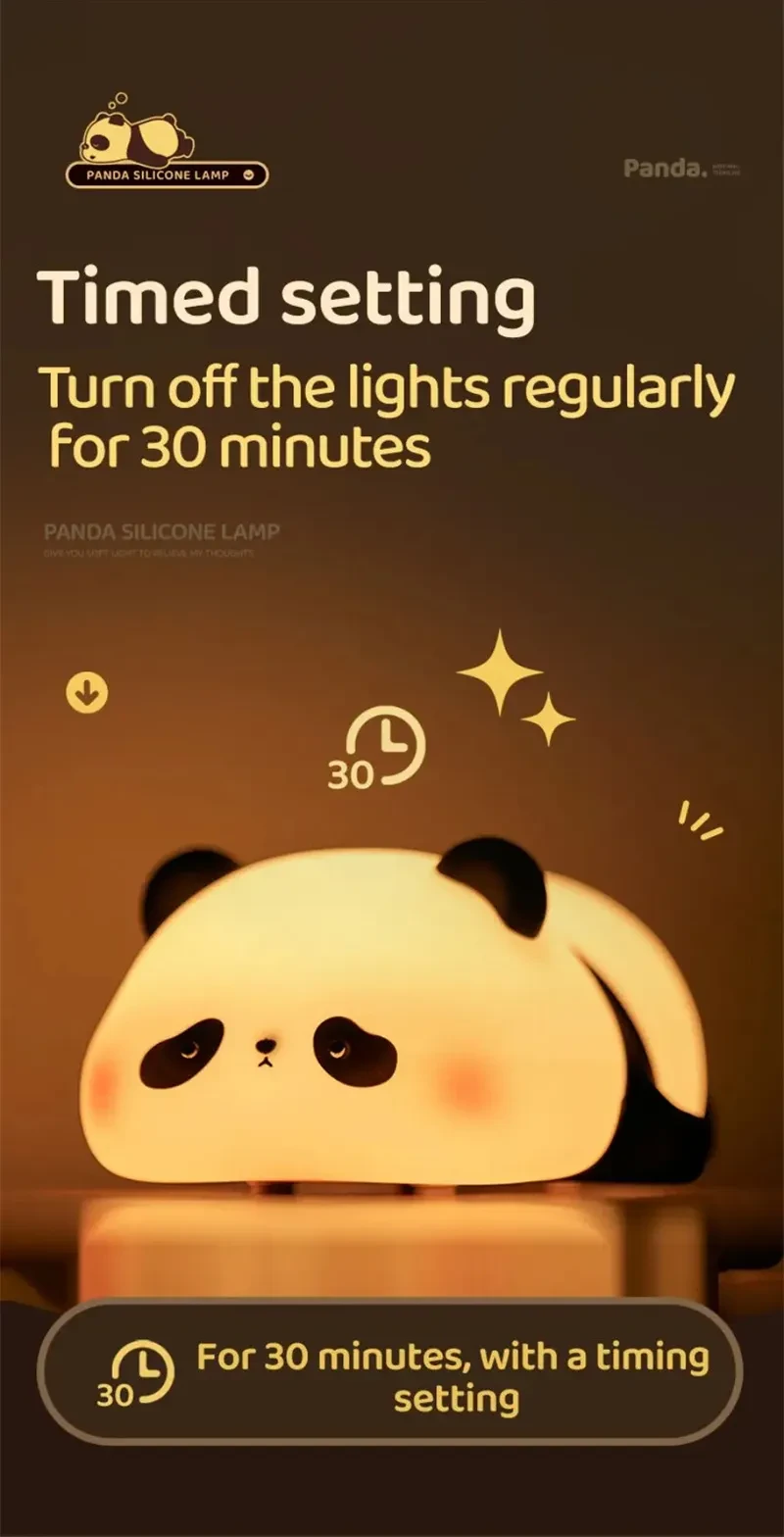 Panda Night Lights For Kids Cute Animal Silicone Timing Rechargeable Lamp Cartoon Panda Bedroom Decoration Kids Boys Girls Gift