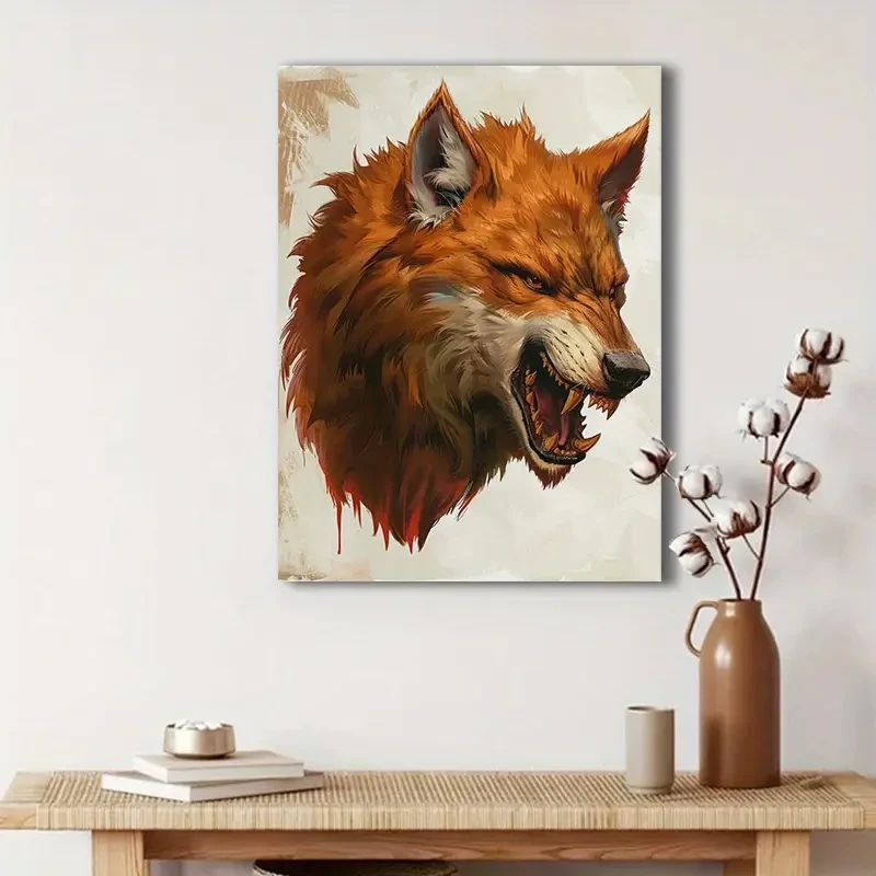 1pc, Angry Wolf Head Canvas Art Print