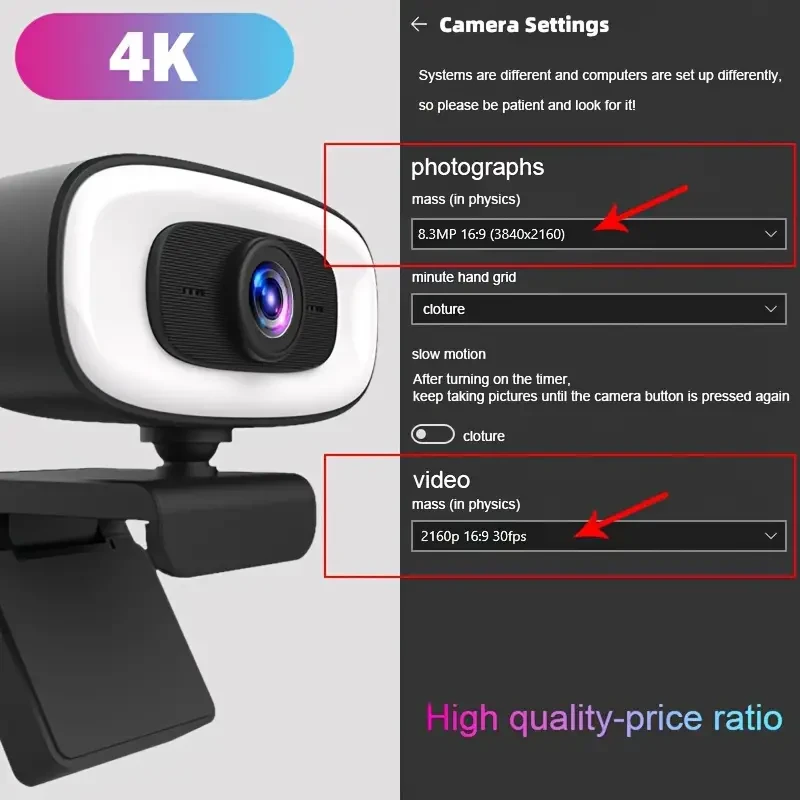 4K Ultra HD Auto Focus Camera - Enhanced Built-in Mic, USB Plug & Play