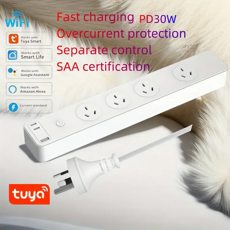 Multi-Function WIFI Smart Power Strip Socket With 3pcs USB Ports And 4pcs AU Plugs