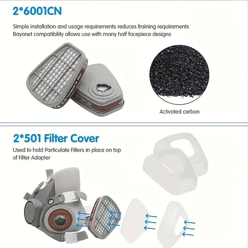 1 Set Upgraded Reusable Half Face Cover Gas Mask Kit with 10 Filter Cotton, Activated Carbon Protection for Formaldehyde