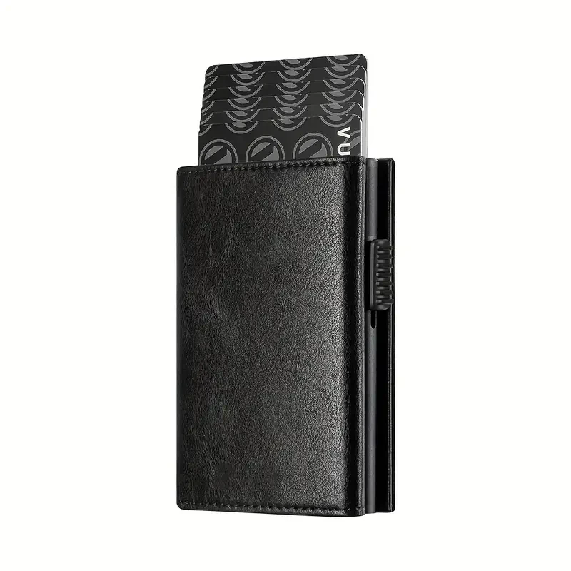 Premium Men's RFID Wallet - Minimalist Business Card Holder with Automatic Pop-Up Metal Credit Card Slot