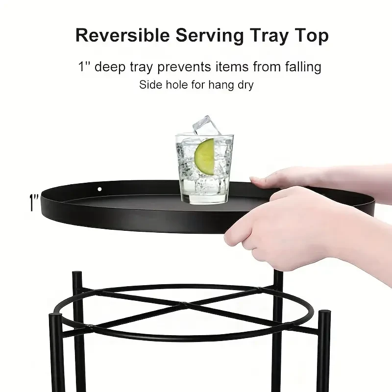 Minimalist Metal Round Tray Side Table, Carbon Steel Frame, Removable Top, Easy To Clean
