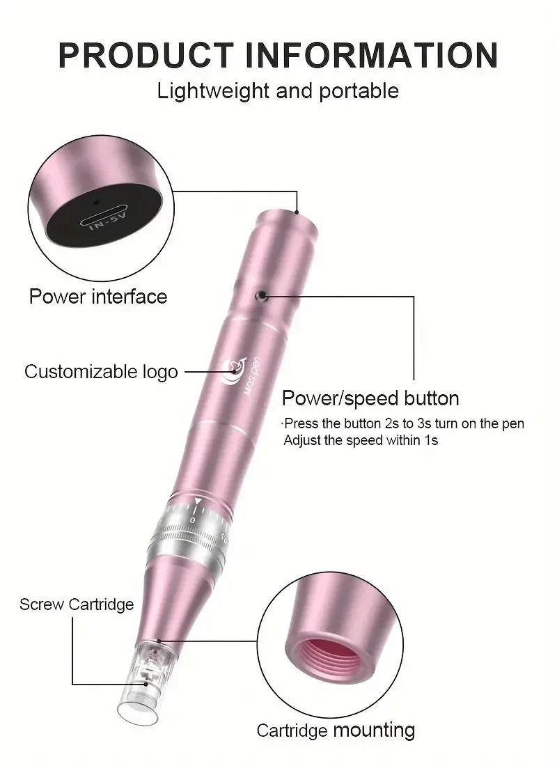 Wireless Charging Model Electric Micro Needle Pen Derma pen L1 with 10 R-Nano Massage Heads