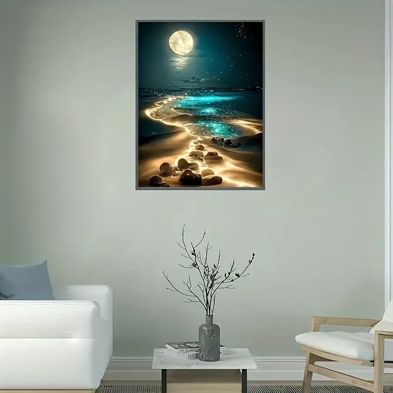 Moonlit Beach 5D Diamond Painting Kit for Adults