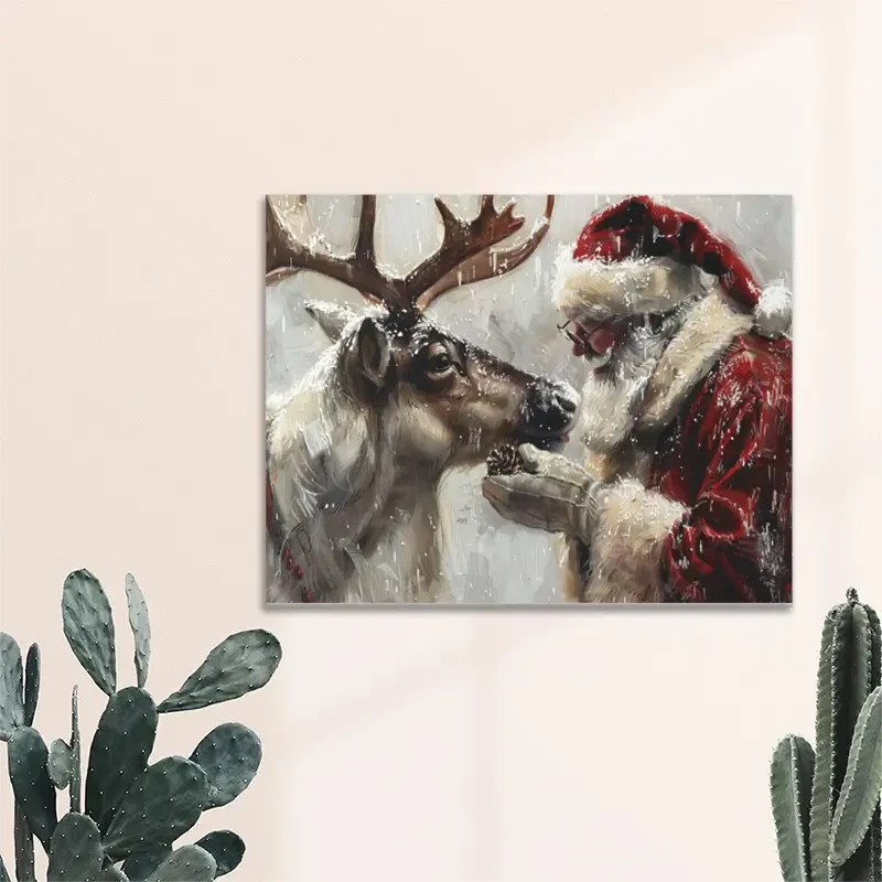 Charming Santa Claus & Reindeer Canvas Wall Art