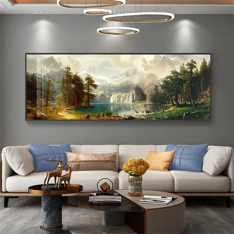 Stunning Large Canvas Art Poster - Snowy Mountains, Lakes & Forest Animals