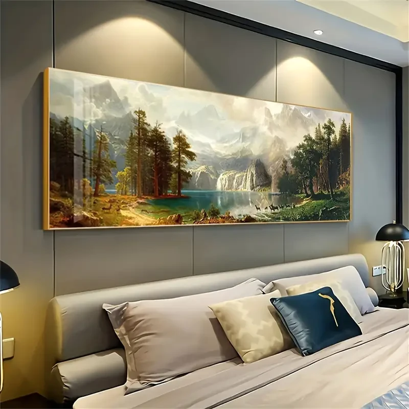 Stunning Large Canvas Art Poster - Snowy Mountains, Lakes & Forest Animals