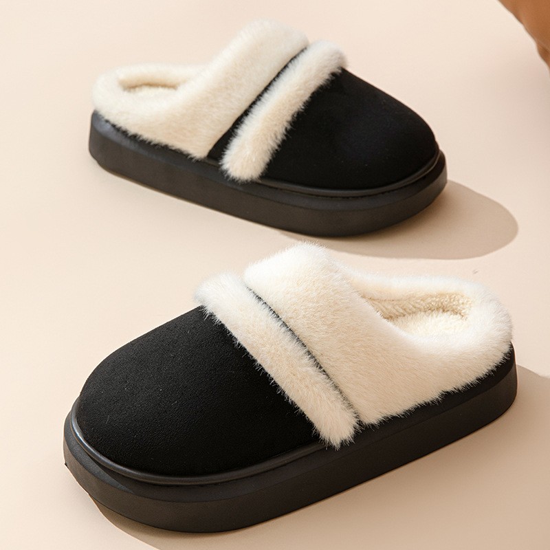 Womens Warm Cotton Slippers  Thick Bottom, Non-slip Plus-Velvet Suede House Shoes