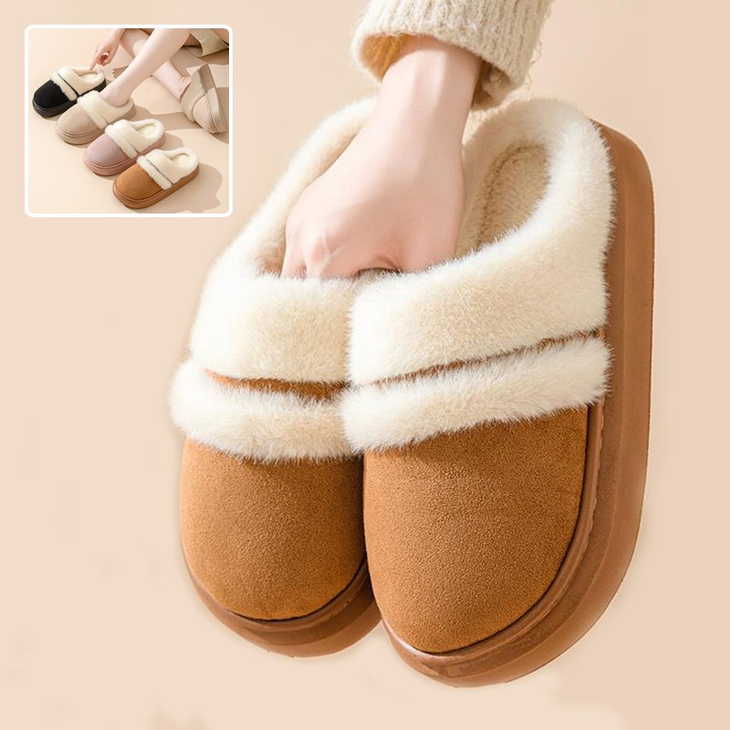 Womens Warm Cotton Slippers  Thick Bottom, Non-slip Plus-Velvet Suede House Shoes