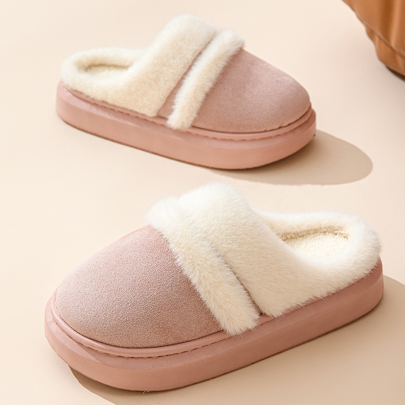 Womens Warm Cotton Slippers  Thick Bottom, Non-slip Plus-Velvet Suede House Shoes
