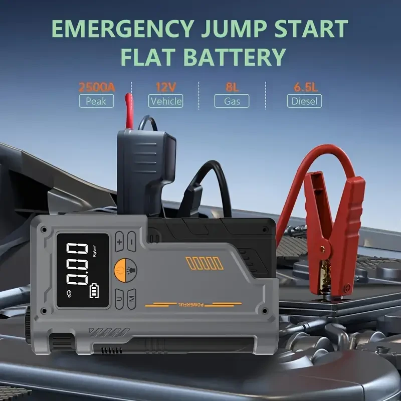 Semi-Automatic Car Jump Starter with Portable Air Compressor