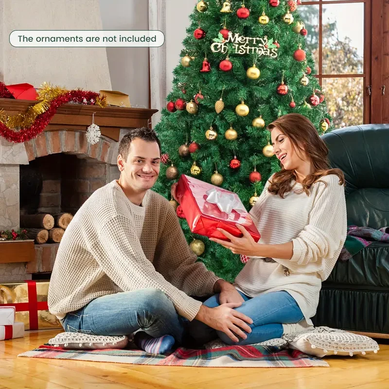 LIFEZEAL 8Ft Artificial PVC Christmas Tree - Pre-Lit, Holiday Season, Home Outdoor, Green, with Stand, Easy Assembly, Durable, and Realistic