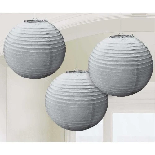 Round Paper Lanterns - Silver - Pack of 3