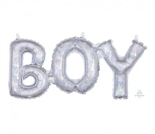 Script Phrase Balloon BOY Silver Holographic