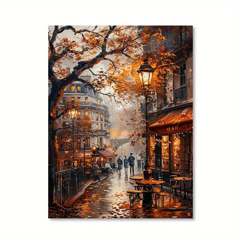 Vintage Autumn Boulevard Artwork for Living Room, Bedroom