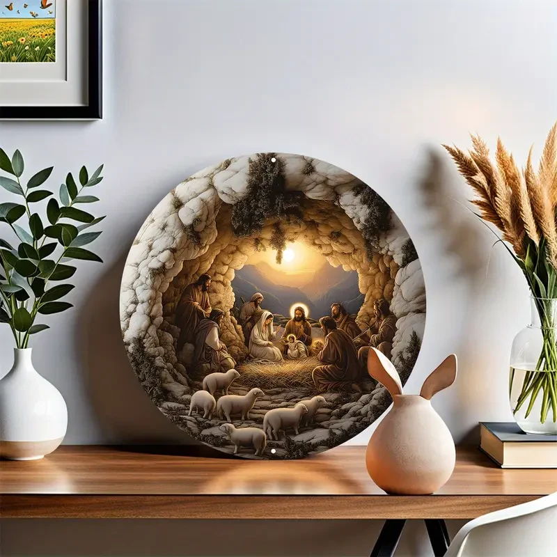 "Christmas" Round 2D Flat Print, Heavy-Duty Metal Wreath