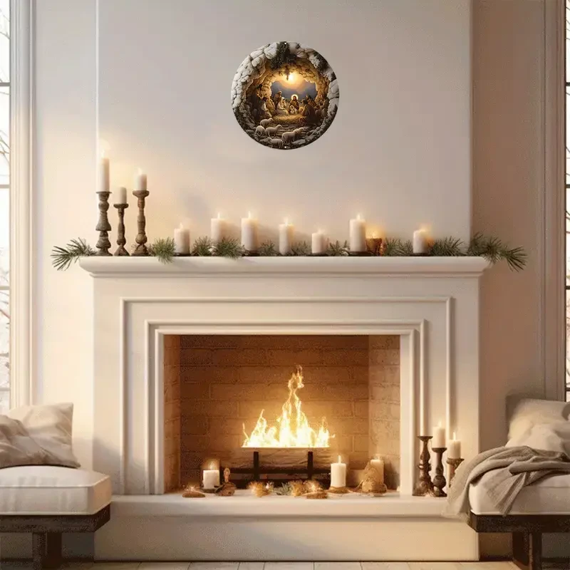 "Christmas" Round 2D Flat Print, Heavy-Duty Metal Wreath