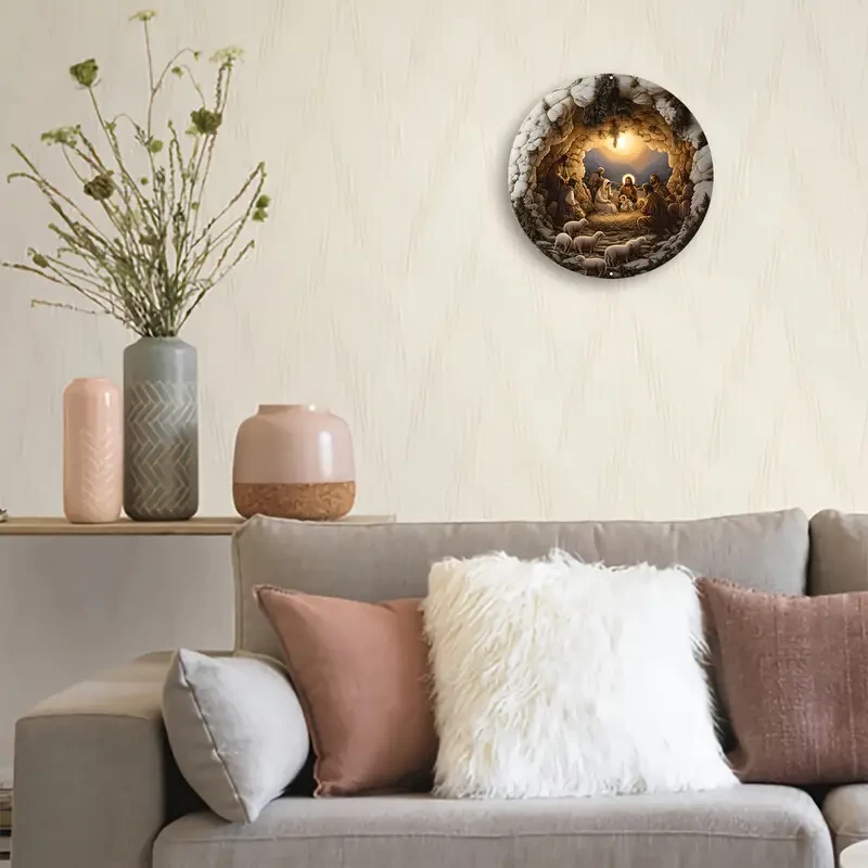 "Christmas" Round 2D Flat Print, Heavy-Duty Metal Wreath